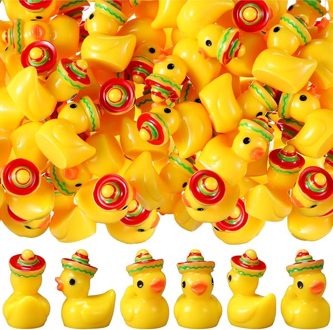 Halloscume 50 Pcs Mini Resin Mexican Ducks Decoration Tiny Duck Miniature with Mexican Hat Small Resin Animals Figures Landscape Decor for Home Office Car Decor Festive Gift