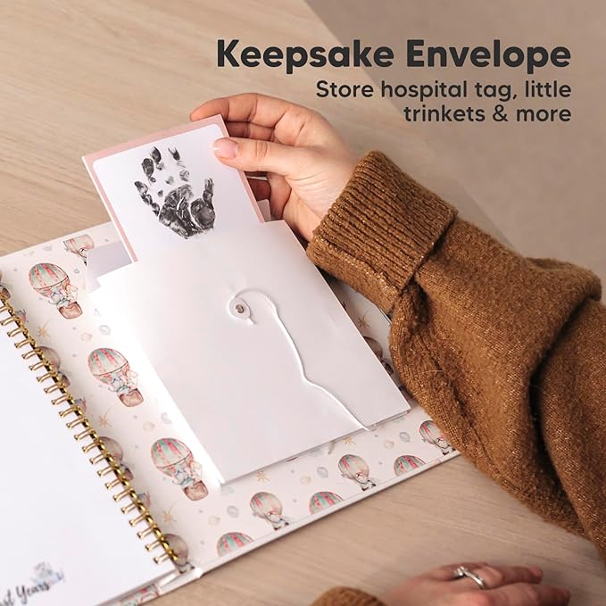 KeaBabies Inkless Baby Hand And Footprint Kit Frame and First 5 Years Baby Memory Book Journal - Personalized Baby Picture Frame for Newborn - 90 Pages Hardcover First Year Keepsake Milestone Book