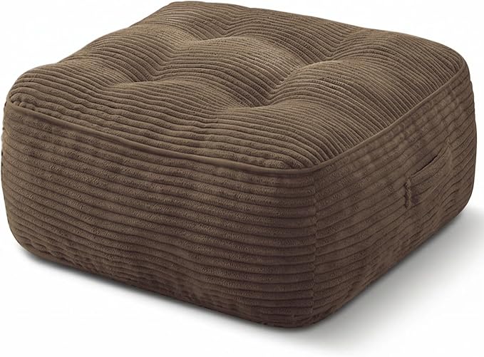 11" Thick Washable Floor Pillow for Adults, Yoga & Meditation Cushion with Handle, Square Large Pillows Seating with Removable Tufted Corduroy Cover for Tatami Living Room Board Games, Brown