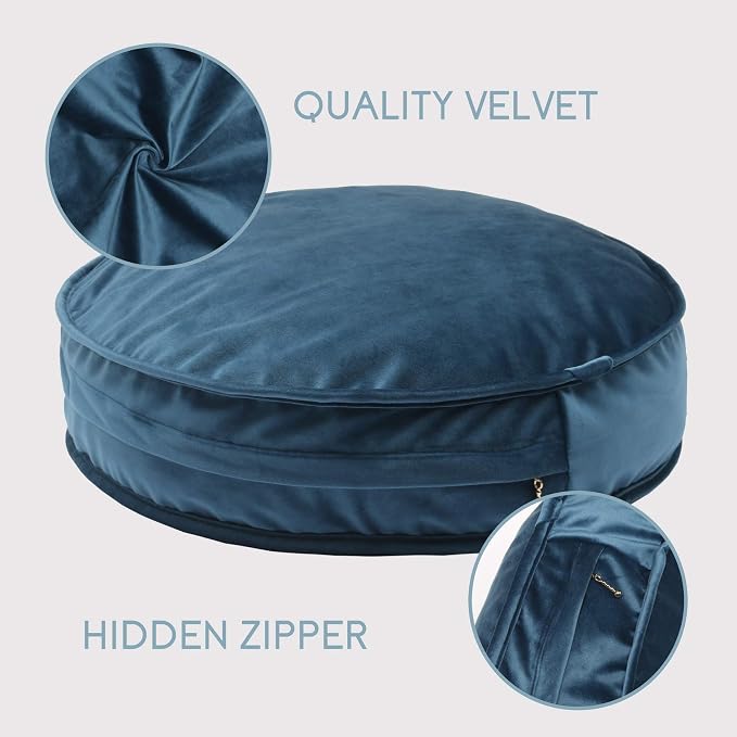 Round Floor Pillow Cover Velvet Throw Seating Pouf Yoga Meditation Cushion Plush Case Reading Room Decor Cover Only (25.6IN, Dark Blue)