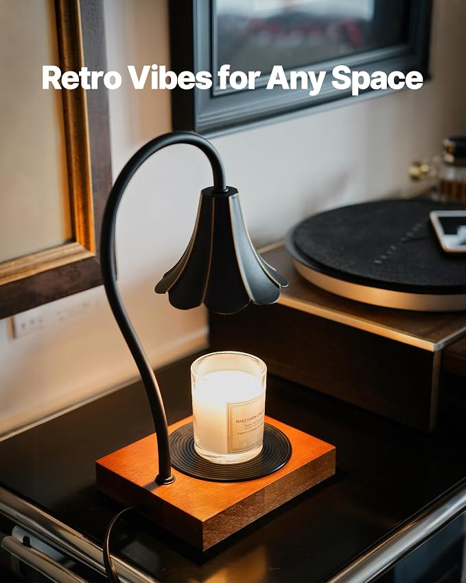 Candle Warmer Lamp with Timer & Stepless Dimmable, Electric Warmer Lamp for Jar Candles, Mid Century Modern Black Wax Melt with 2 Bulbs, Retro Decor House Warming Birthday Gifts