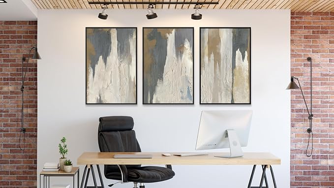 ASDCEUTICALS Large Canvas Wall Art - Gray Brown and Beige Abstract Pictures for Living Room Vintage Wall Decor Retro Artwork Black Float Framed Paintings for Bedroom Dinning Room 24" X 36" X 3 pcs