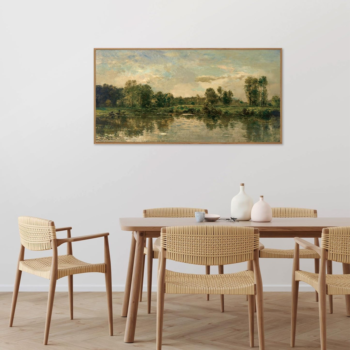 Tinonedraw Vintage Nature Framed Canvas Wall Art Set of 3, French Country Wall Decor, Rustic Landscape Farmhouse Art Paintings, Olive Green Trees Art Prints for Living Room Bedroom Office 20"x40"