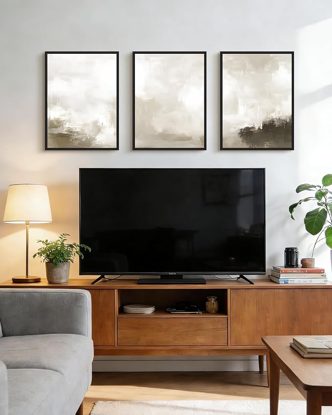 PHOPAGO Abstract Framed Wall Art Minimalist Pastel Neutral Wall Decor Modern Art Paints Living Laundry Room Home Decor - 12x16in Black Framed