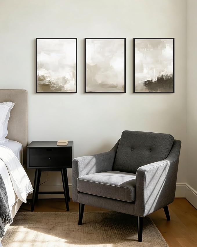 PHOPAGO Abstract Framed Wall Art Minimalist Pastel Neutral Wall Decor Modern Art Paints Living Laundry Room Home Decor - 12x16in Black Framed