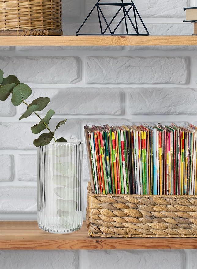 Serene Spaces Living Clear Pleated Glass Votive Holder, Decorative Centerpiece for Wedding, Christmas, Thanksgiving, Party, Dining Table, Living Room, Home Décor, Measures 8" Tall