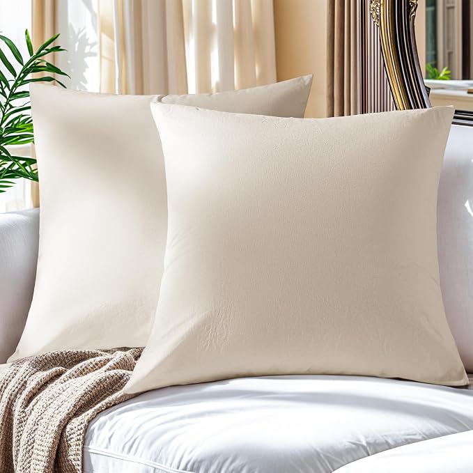 LBRO2M 100% France Linen Pillowcase Set of 2 Square Natural Flax Pillow Covers for Throw Pillows Envelope Closur, Durable Soft Cozy All Season (26"X26" Linen)