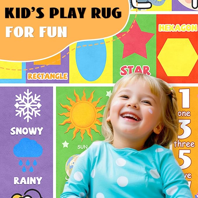 Kids Rug for Playroom 6x8 Feet, ABC Rug Educational Alphabet Rugs for Preschool Nursery Room Decor ABC Mat Classroom Toddler Bedroom Living Room