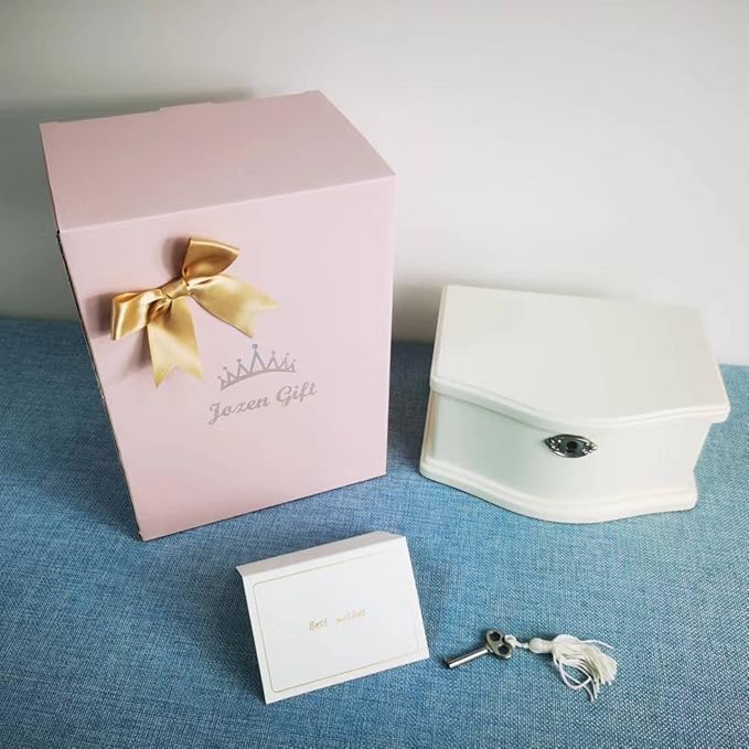 Wooden Ballerina Medium White Musical Jewelry Box with Mirror and Lock for girls，Kid's Jewelry Storage Music Box,Gifts for Christmas,Birthday and all Holidays