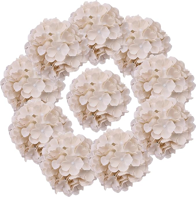 AVIVIHO 10pcs Beige Hydrangea Artificial Flowers Bulk Fake Flowers Hydrangea Silk Flowers with Stems for Western Boho Decor,Home,Wedding Party DIY Pampas Grass Florals Arrangement Decoration