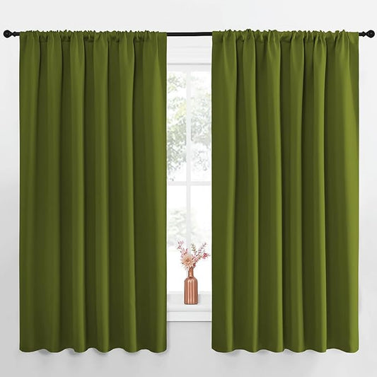 NICETOWN Blackout Curtains for Bedroom, Blackout Curtain Panels, Olive, 1 Pair, 70 by 63-inch, Window Treatment Energy Saving Thermal Insulated Solid Rod Pocket Blackout Drapes/Draperies