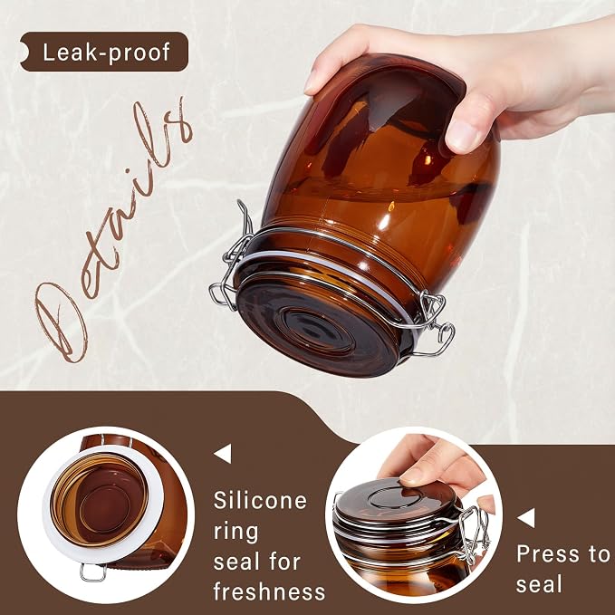 Norme 6 Pack 25oz Amber Airtight Glass Jars with Lids, Round Food Storage Container Airtight Food Wire Clip Fastening for Sauerkraut Flour Kitchen Sugar Cereal Kitchen Canning Pickling Mason Jars
