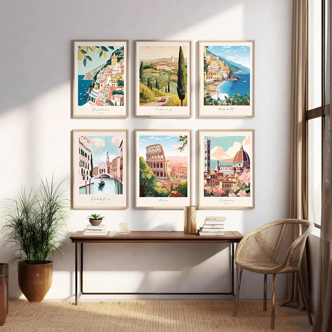 Tocliky Italian Italy Wall Art Decor Amalfi Coast Travel Poster Italy City Canvas Wall Art Vintage Landscape Beach Painting Artwork Modern for Bedroom Living Room 8x10 Prints Unframed Set of 6