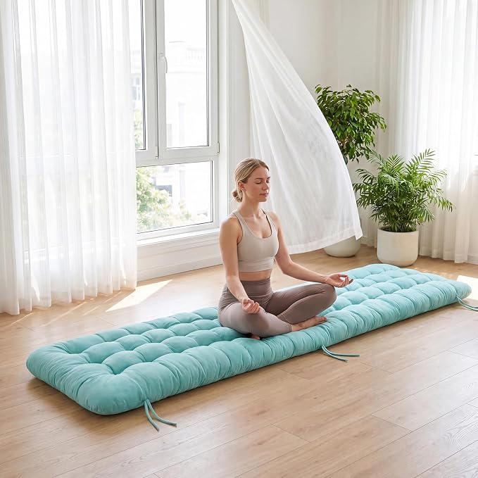 Wenqik Long Floor Cushion Large Floor Cushion with Brushed Cotton 74.8 x 27.5 x 3.15 in Jumbo Lounger Pillow for Outdoor Indoor Bay Window Meditation Yoga Reading Sleeping (Cyan)
