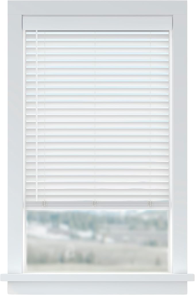 LEVOLOR Basics Cordless 2" Faux Wood Blinds, Light Filtering Window Shade, Blinds for Indoor Windows, White, Fits up to 29" W x 64" L