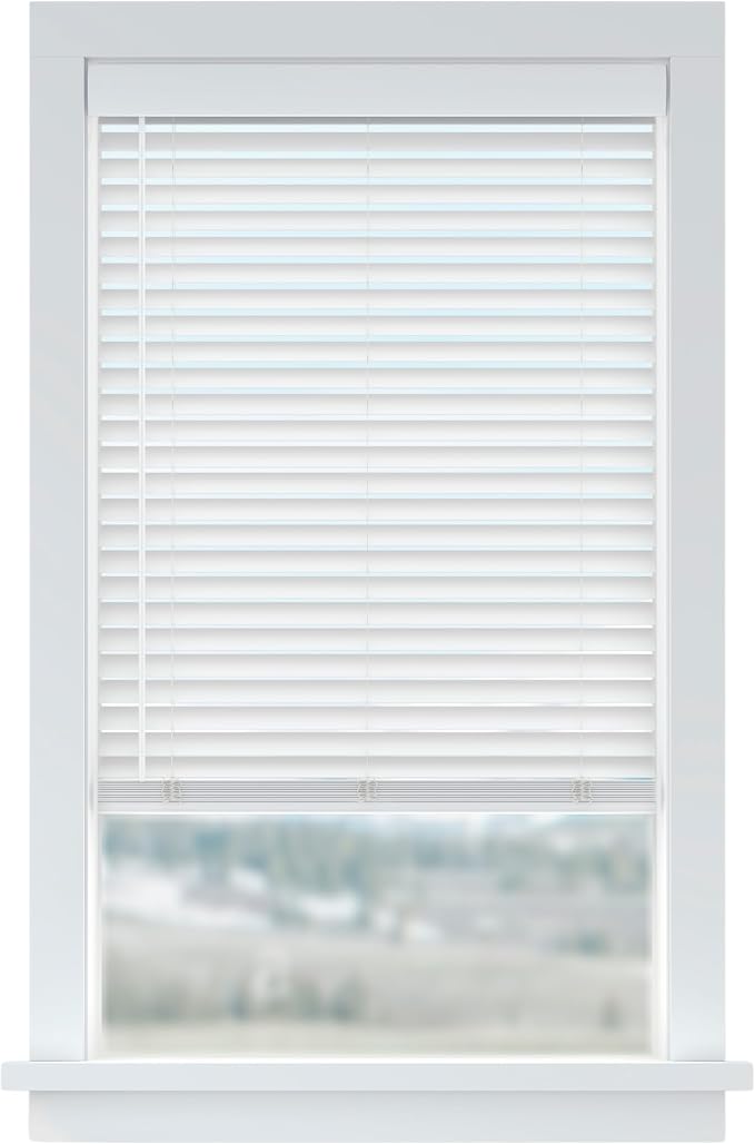 LEVOLOR Basics 2” Faux Wood Horizontal Blinds for Indoor Windows, 30” W x 64” H, Cordless Light Filtering Window Shade, White