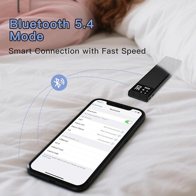 Under Pillow Bone Conduction Speaker for Sleeping – Bluetooth White Noise Sound Machine with Display, 36 Sleep Sounds, Timer, TF Card Support for Side Sleepers and Sleep Difficulties