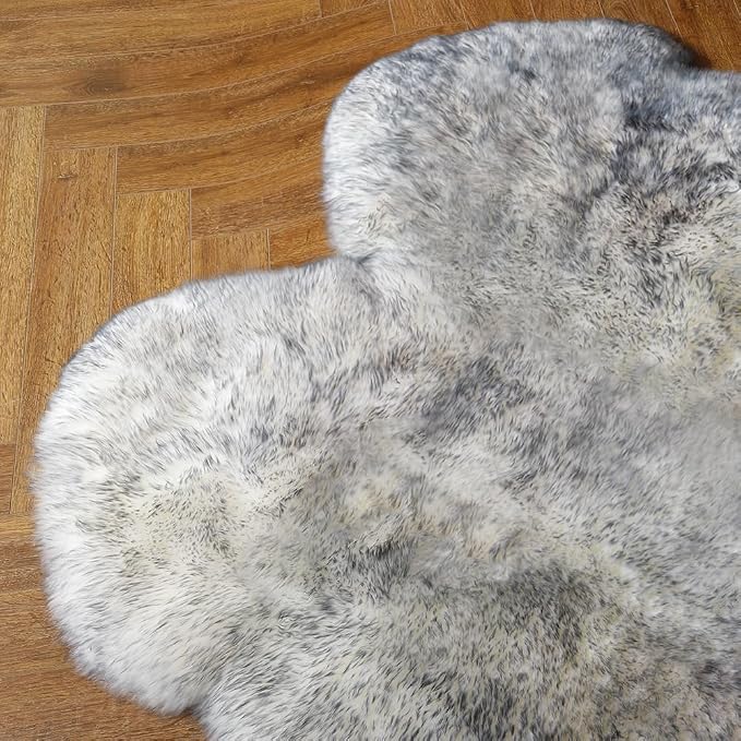 IRIWOOL Premium Genuine Fur Sheepskin Rug Real Australia Sheepskin Natural Luxury Fluffy Lambskin Fur Area Rug Seat Covers for Kids Bedroom Sofa Chair Cover (Gray Tip, 4ft x 6ft) …