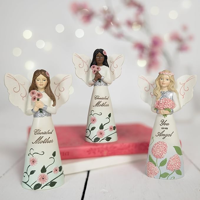Pavilion Gift Company - Cherished Mother - 5" Angel Figurine Floral Spring Home Decor Mommy Mama Mom Present from Daughter Son Kids