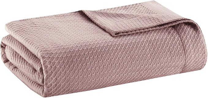 Madison Park 100% Egyptian Cotton Lightweight Summer Blanket, Breathable Waffle Knit Design, Soft Cozy All-Season Throw for Bed, Couch or Sofa, Rose Pink King Size (108"x90")