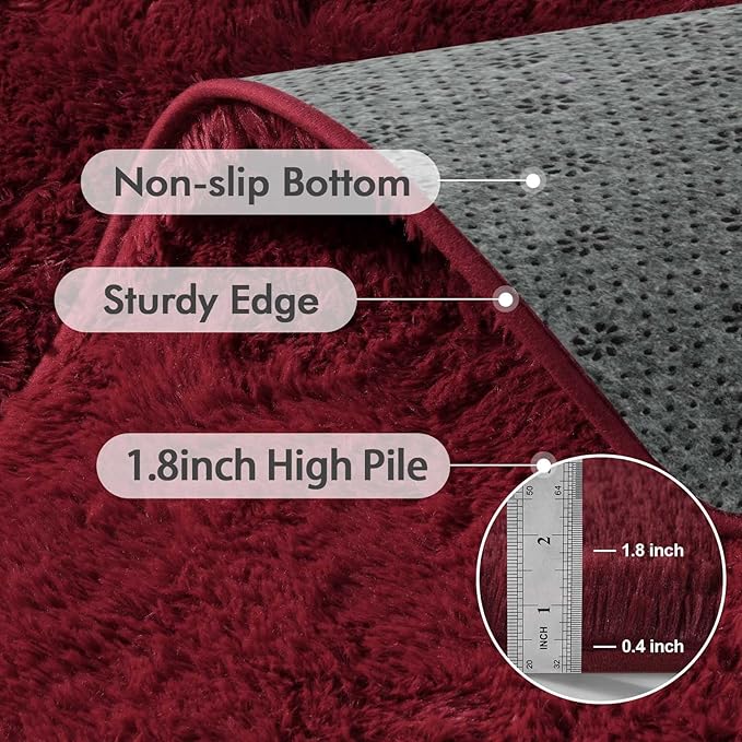 Area Rugs for Living Room, 5x8 Feet Soft Fluffy Shagg Plush Rug High Pile Large Indoor Modern Non-Slip Floor Carpet for Bedroom Nursery Girls Kids Home Room Dorm Decor Aesthetic Burgundy
