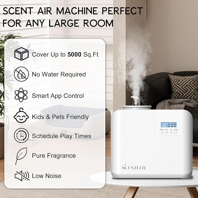 2026 Upgraded HVAC Scent Diffuser Machine Kit, Cover 5000 Sq.Ft, Wi-Fi Control, Scent Air Machine for Home,Waterless Cold Air Aromatherapy Essential Oil Hotel Fragrance Diffuser for Large Room - White