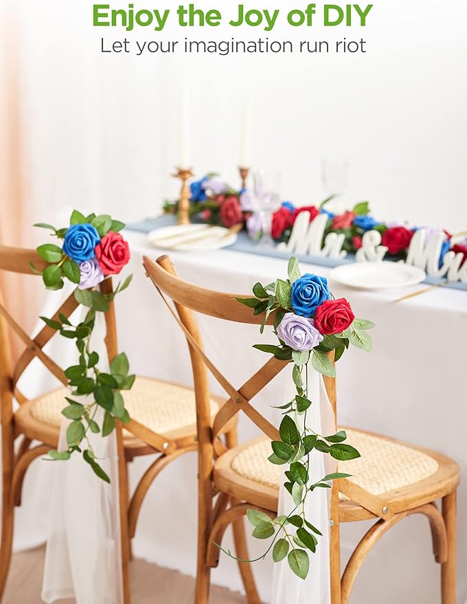 InnoGear Artificial Flowers, 50 Pcs Royal Blue Foam Fake Roses Bulk with Stems for Decoration Celebration DIY Wedding Bouquets Centerpieces Bridal Shower Party Christmas Tree
