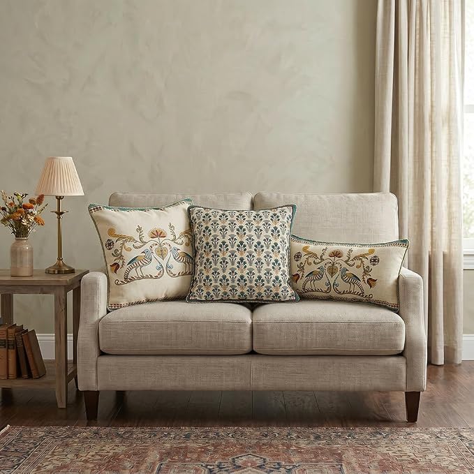 patdrea French Vintage Linen Throw Pillow Cover,18"x18",Set of 2-Wensel D | RusticDecorative Pillow Case,Farmhouse Floral Pattern,Cushion Coverfor Couch Living Room Bedroom Sofa