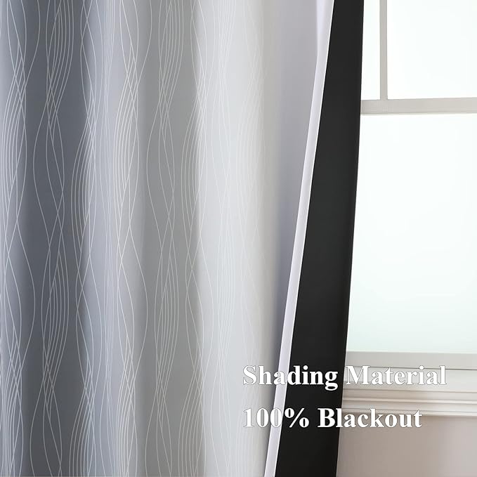 Estelar Textiler Full Room Darkening Greyish White and Grey Blackout Curtains for Living Room, Ombre Thermal Insulated Full Light Blocking Grommet Gray Blackout Drapes for Bedroom, 42Wx72L, 2 Panels