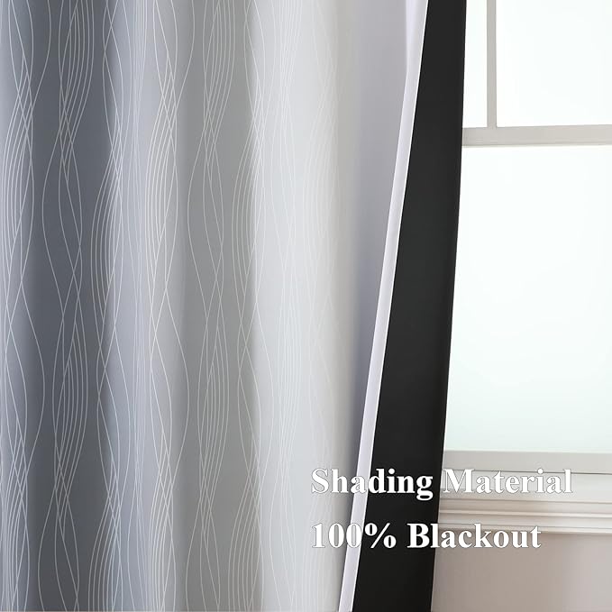 Estelar Textiler Grey and Greyish White Blackout Curtains 54 Inch Length, Light Blocking Gradient Grommet Drapes for Living Room, Thermal Insulated Ombre Curtains for Bathroom,42Wx54L,2 Panels