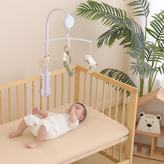 Crib Mobile 35 Lullaby Music, Cotton Baby Mobiles for Cribs & Pack N Play, Easy to Install, Stuffed Animals Hanging Toys Newborn Boys & Girls, Caterpillar