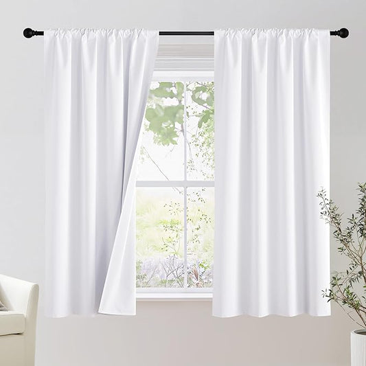 NICETOWN Bedroom 100% Blackout Curtains, 2 Panels, 42 by 54, Snow White, Window Treatment Rod Pocket Curtains/Drapes for Bedroom