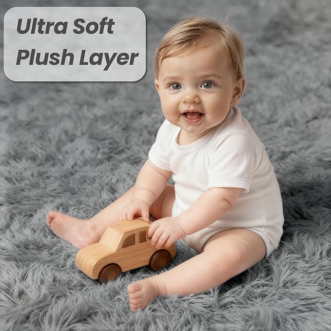 6x9 Area Rug for Living Room, Ultra Soft Fluffy Shag Rugs for Bedroom, Non-Slip Large Fuzzy Plush Rug Indoor Floor Carpet for Nursery Kids Office Dorm Modern Decor, Light Gray