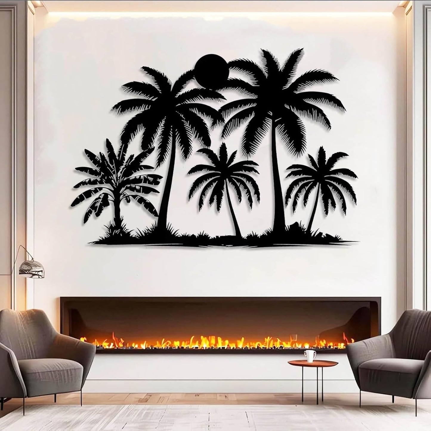 Tuglona Metal Palm Tree with Sunset Wall Decor, Tropical Palm Tree Metal Wall Art, Tropical Wall Decor, Sun Wall Art, Beach Wall Decoration, Coastal Trees Wall Hanging (Gold, 30"x21"/76x53cm)