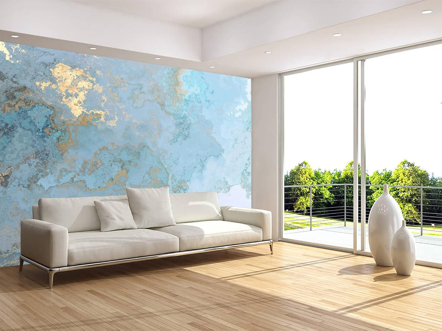 Abstract Wallpaper Blue Gold Marble Texture Wall Mural Wallpaper(Not Peel n' Stick)