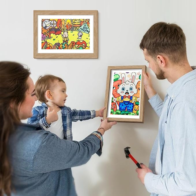 4 Pack Kids Art Frames 8.5x11 Inch Kids Artwork Flip Frame Changeable for Picture Display, Children School Drawing Projects Storage, Horizontally Vertically Wall Hanging, Front Opening, Wood