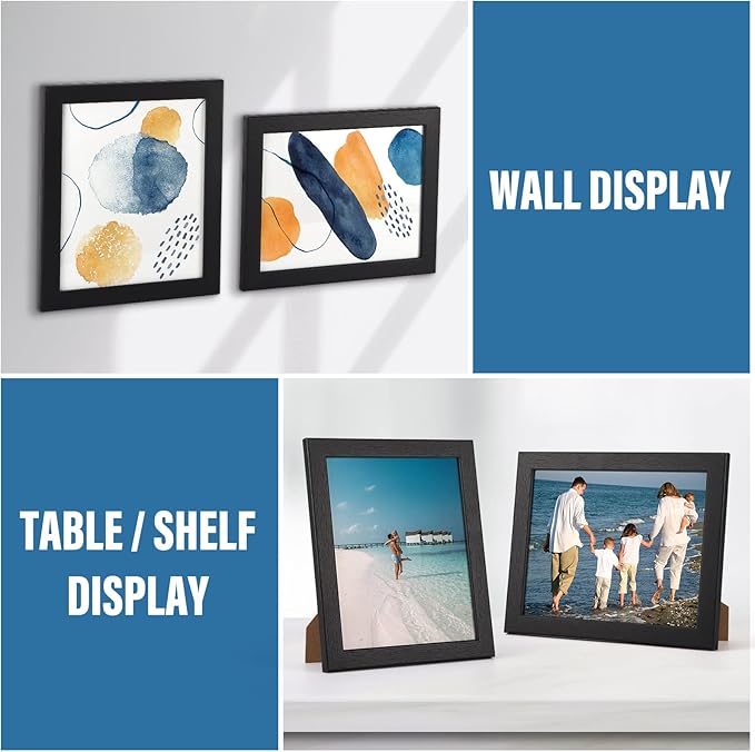 PETAFLOP Picture Frames 8 by 10 7 Pack, Black 8x10 Photo Frames Set for Wall Tabletop Horizontally or Vertically Display