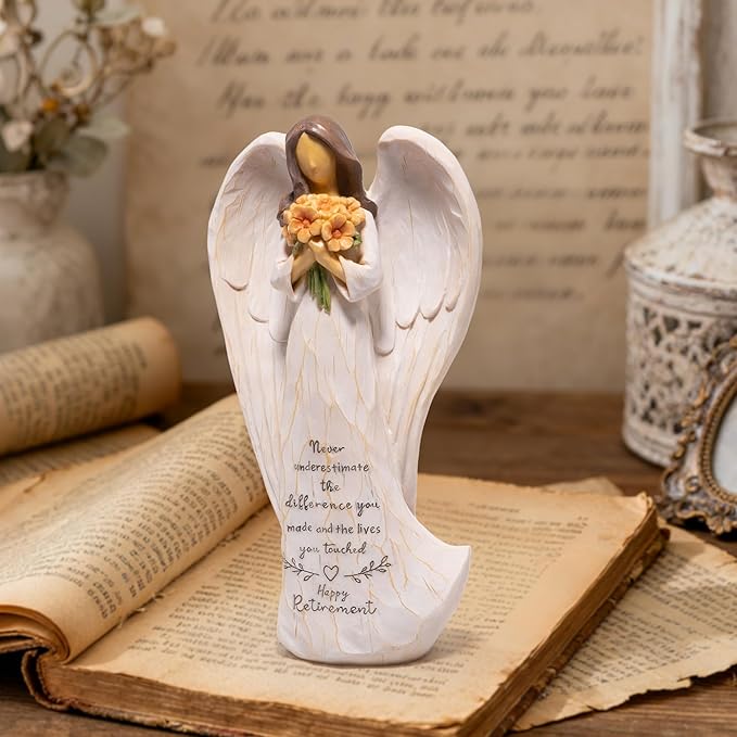 Hodao Retirement Gift for Woman, Angel Figurine with Inspirational Sentiment, Hand-Painted Resin Retirement Keepsake for Coworker, Teacher, Nurse, Friend, Retirement Party Decoration