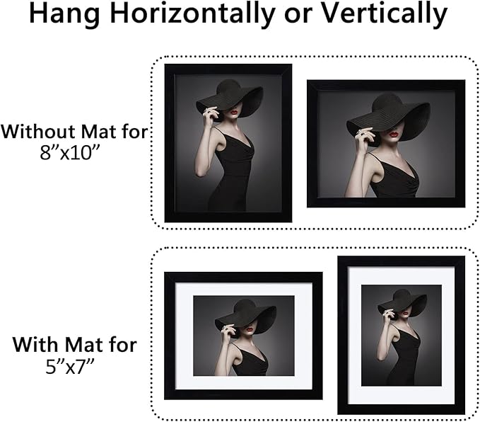 CORE ART 8x10 Black Picture Frame Set of 4,Display Pictures 5x7 with Mat or 8 x 10 without Mat,Multi Photo Frames Collage for Wall or Tabletop Display