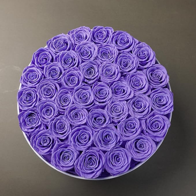 Gifts for Women Preserved Roses Flower Box, Luxury Velvet Box with 40 Roses, Preserved Flowers, Romantic Gift for Her, Wife, Girlfriend, Birthday Anniversary Christmas (Light Purple)