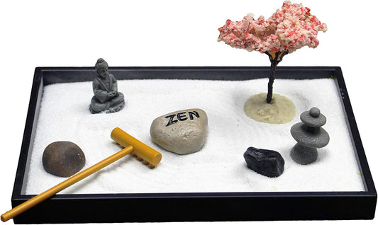 Nature's Mark, Mini Meditation Zen Garden Table Décor Kit with Accessories (8Lx5W Rectangle C)