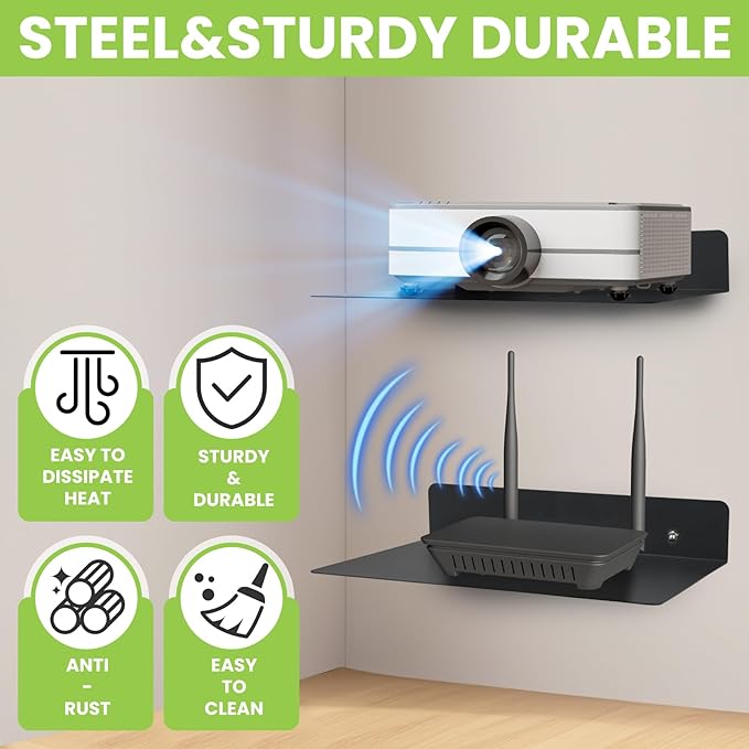 Steel Floating Shelves for Wall,Small Wall Shelf，Suitable for Bedroom, Living Room, Bathroom, Kitchen, Office (Black, 2Pack 11.81x8.46 in)