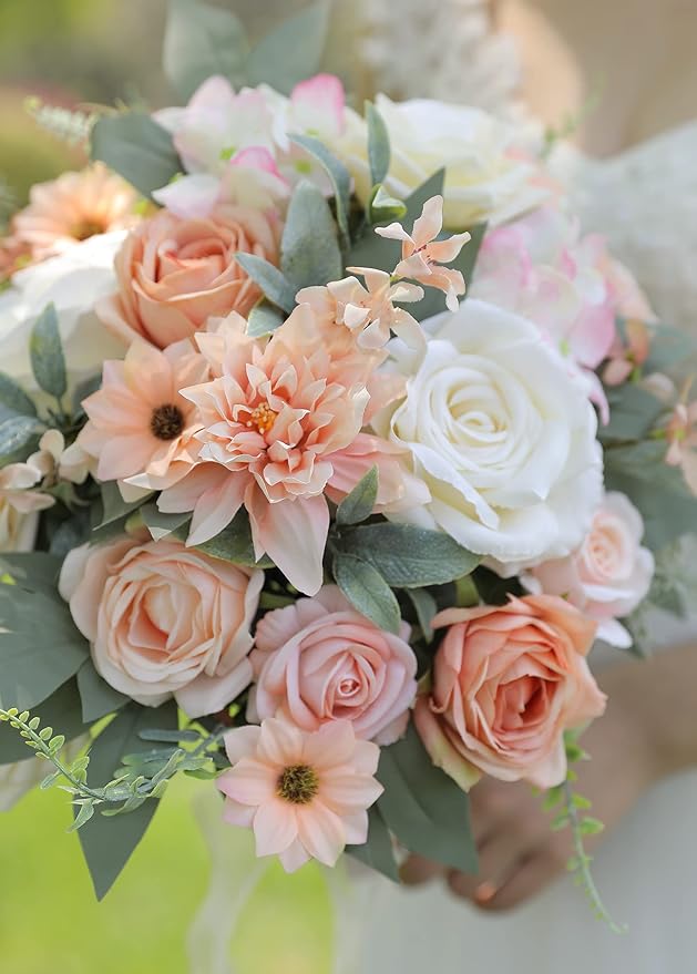 rongflower Artificial Flowers Combo Set Fake Flower Leaf for DIY Wedding Bouquets Floral Centerpieces for Tables Party Baby Shower Home Decorations(Champagne)
