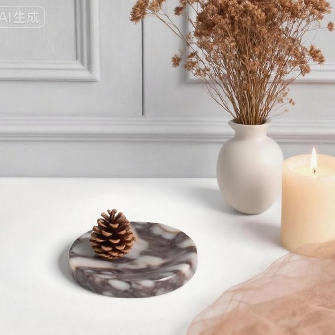Calacatta Viola Marble Jewelry Dish 4”, Luxury Purple Veined Stone Trinket Tray for Rings Earrings Necklaces, Round Marble Soap Dish for Bathroom & Kitchen, Elegant Decorative Catchall for Home Décor