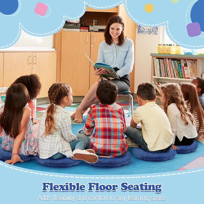 Fumete 8 Pcs 16 Inch Floor Cushions Pillow for Kids Bulk Classroom Round Flexible Seating Floor Cushions for Students Home Daycare School Reading Corner Yoga Meditation Picnic (Jewelry Blue)