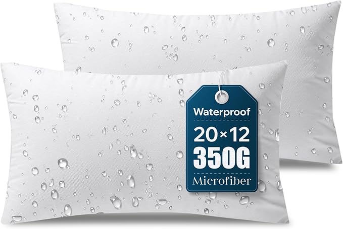 Phantoscope Premium Outdoor Pillow Inserts - Pack of 2 Square Form Water Resistant Decorative Throw Pillows, Couch Sham Cushion Stuffer 12 x 20 inches