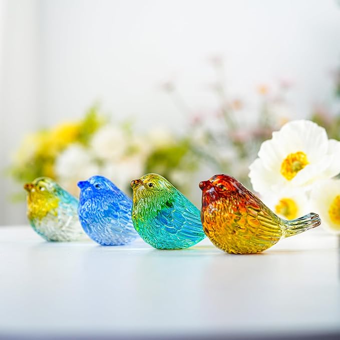 Set of 4 Glass Bird Crystal Collectible Figurines Valentines Gifts for Bird Lovers Red Bird Stuate Decor for Party Wedding Anniversary