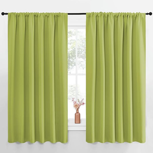 NICETOWN Blackout Curtains for Bedroom, Blackout Curtain Panels, Fresh Green, 1 Pair, 70 by 63-inch, Window Treatment Energy Saving Thermal Insulated Solid Rod Pocket Blackout Drapes/Draperies