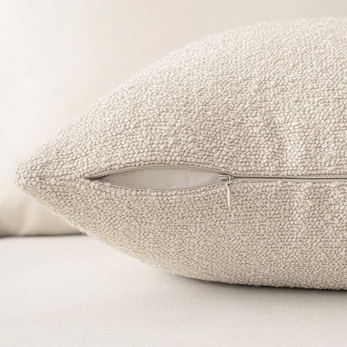 MIULEE 26x26 Inch Decorative Euro Sham Pillow Covers for Couch Bed Set of 2 Textured Boucle Neutral Throw Pillow Covers Natural Beige Ivory Accent Solid Pillowcases Sofa Living Room Home Decor