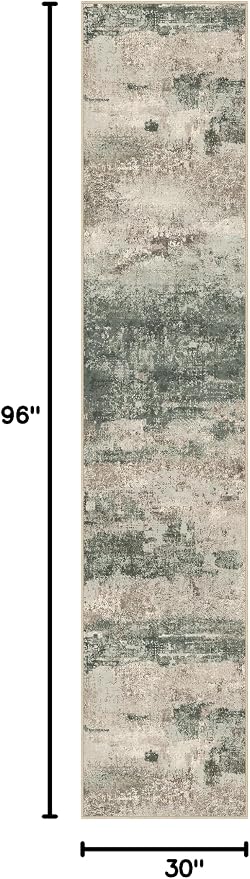 BEIMO Runner Rug for Hallway Kitchen, 2'6"x8' Machine Washable Runners Rug for Entryway, Soft Modern Abstract Throw Rugs, Low Pile Floor Cover with Non Slip Backing, Grey/Dark Green